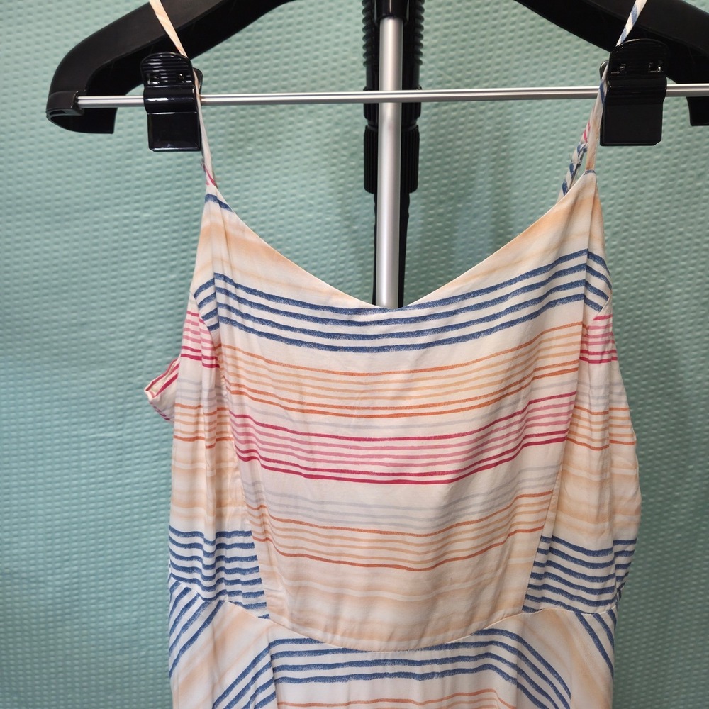 Old Navy Dress Womens Large Multi Color Rayon Striped Cami Smocked Summer Beachy